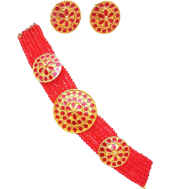 Assamese_Traditional_Gold_Plated_Red_Colour_Japi_Golpota_Necklace_Set_For_Women_&_Girl
